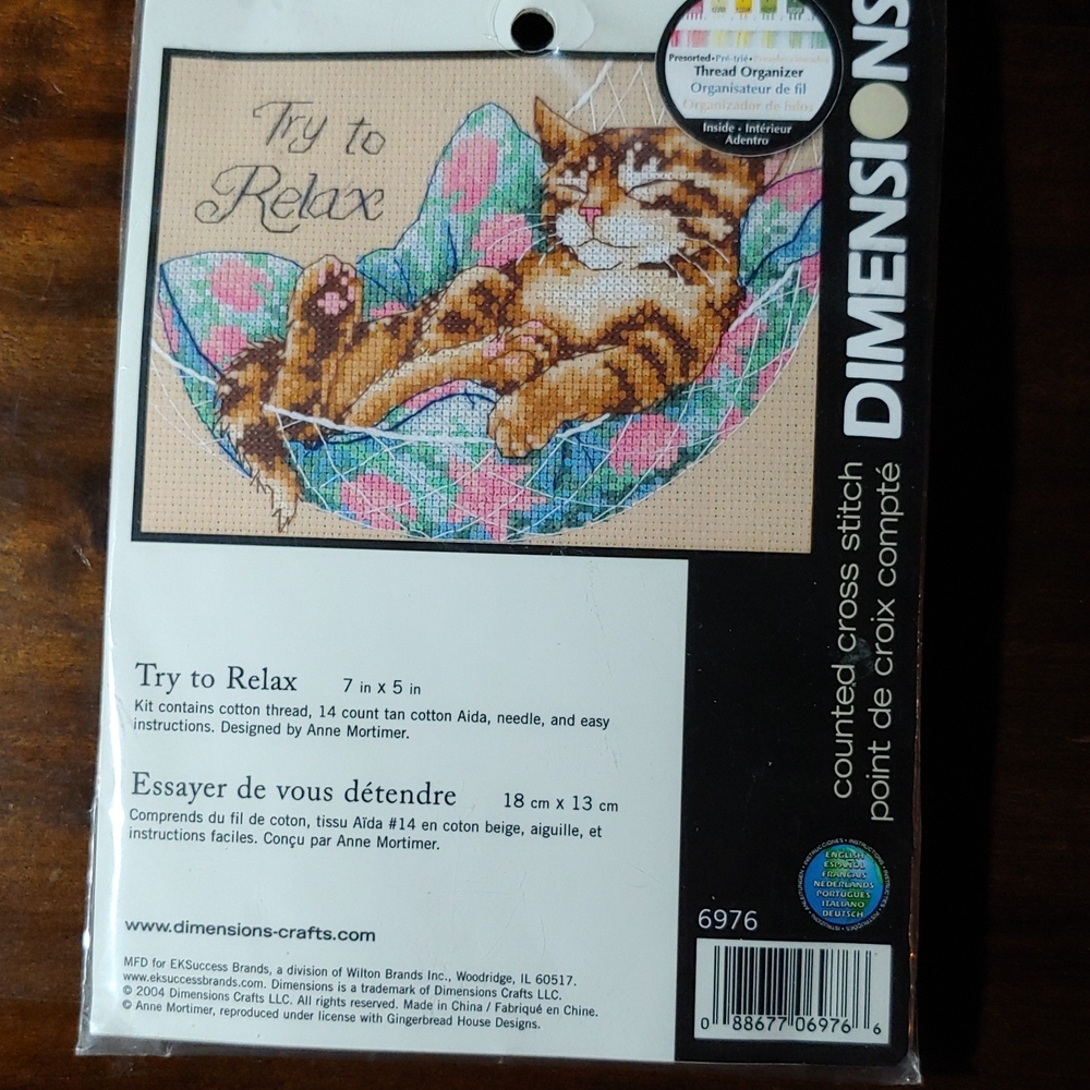 Try to Relax Cross Stitch Kit - Brown and Tan Cat Design